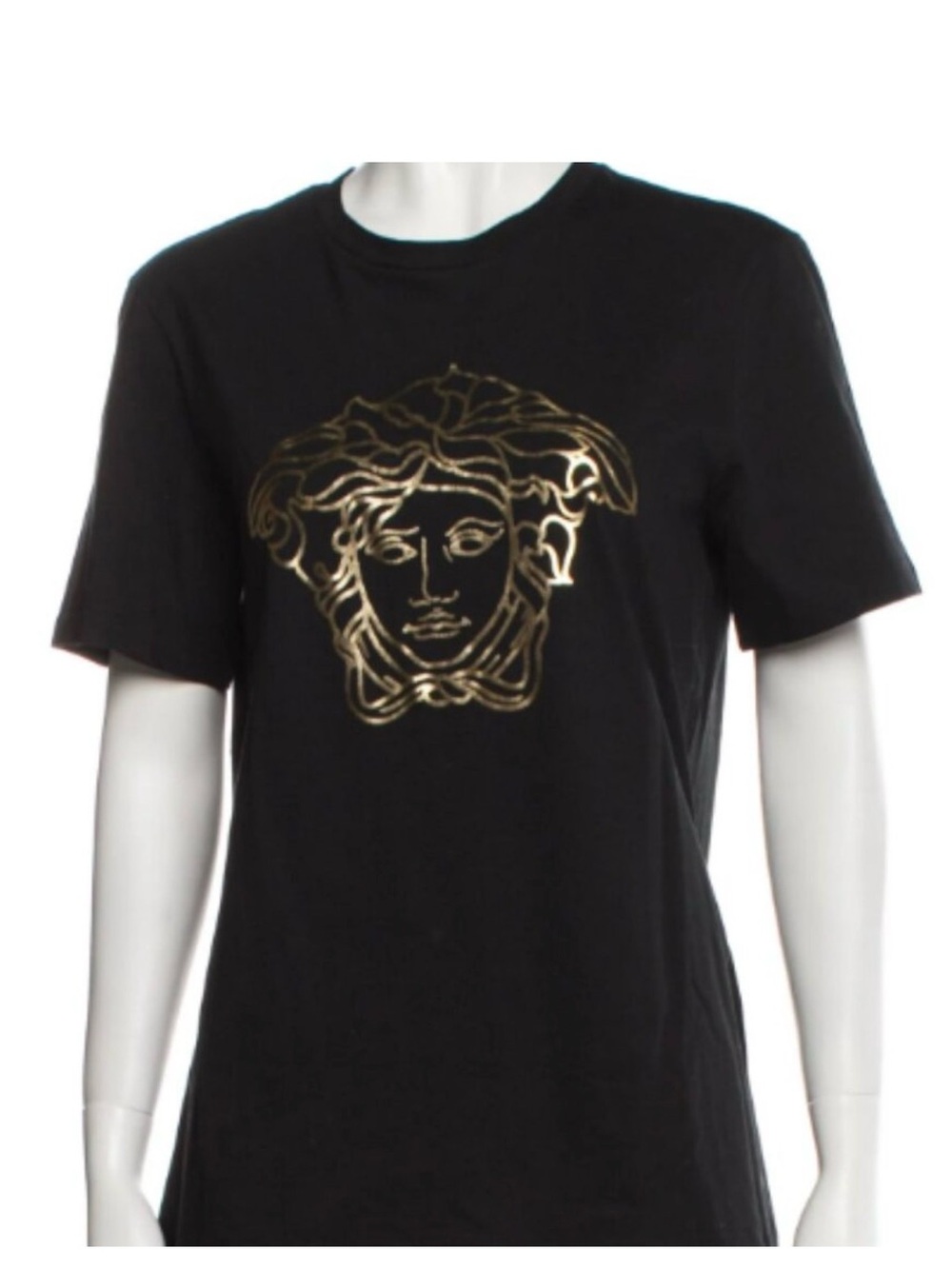 Versace Black Short-Sleeve Tee with Gold Medusa Outline
